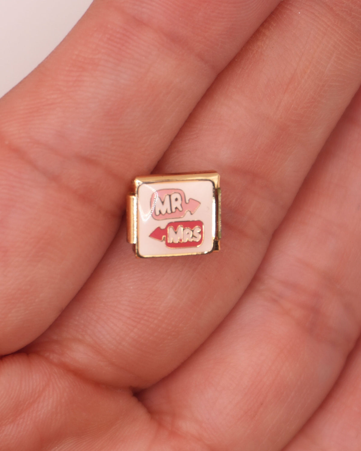 Charm Mr y Mrs de Acero Inoxidable dorado para Brazalete Italiano