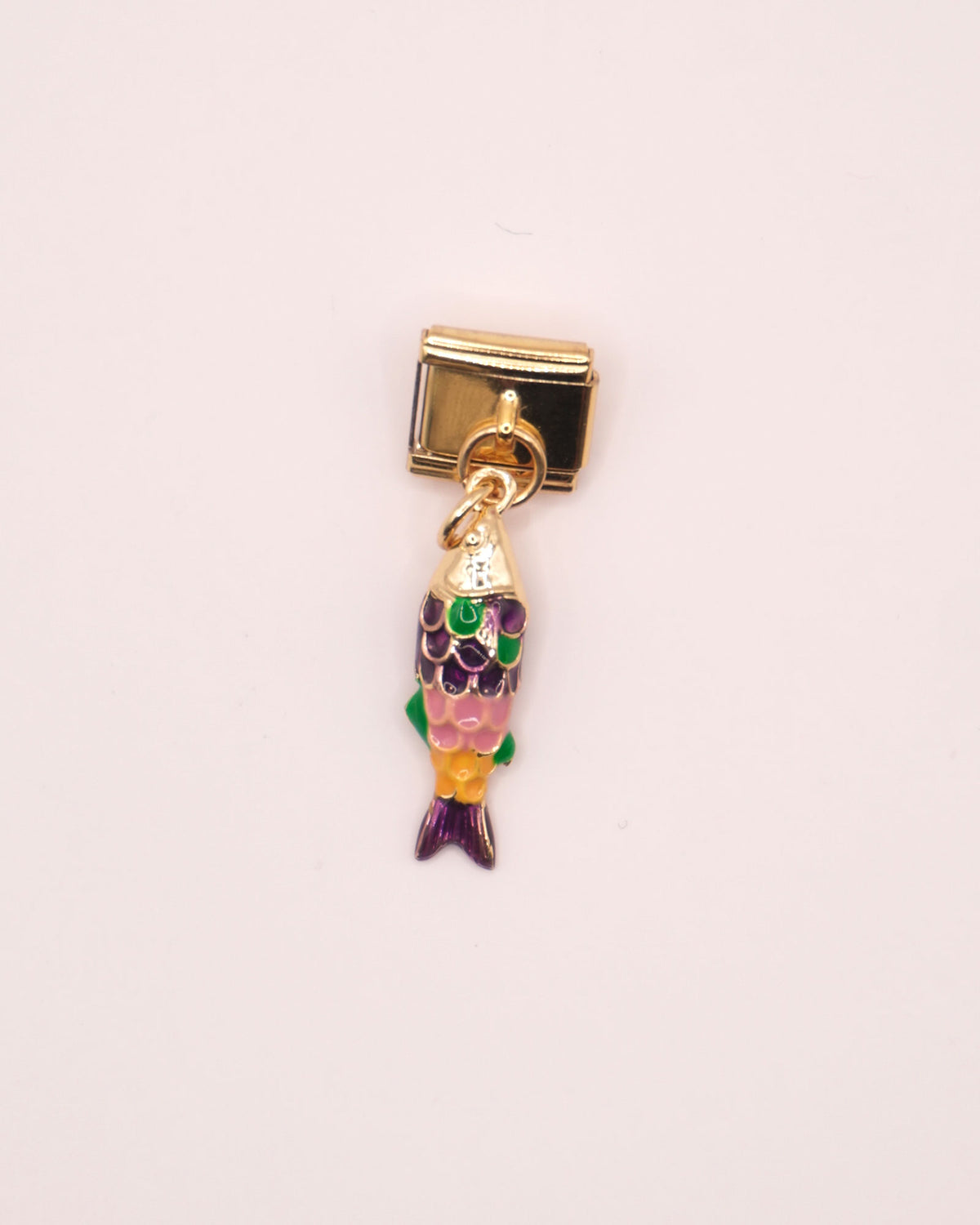 Charm Pez Colgante con relieve de Acero Inoxidable dorado para Brazalete Italiano
