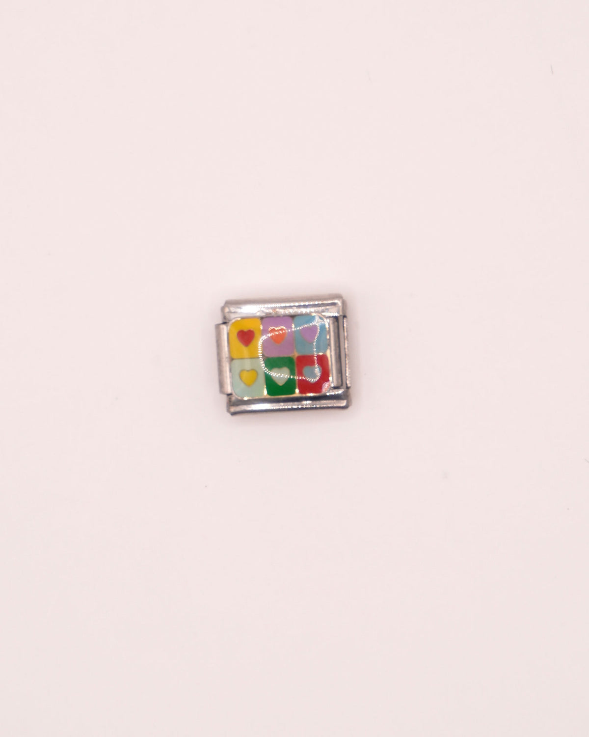 Charm Mosaico Corazones de Acero Inoxidable Plateado para Brazalete Italiano