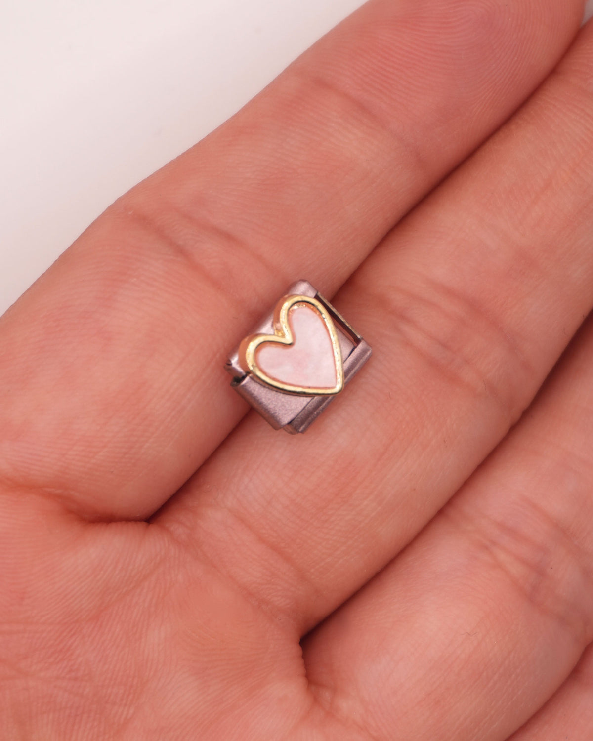 Charm Rosa Corazón de Acero Inoxidable Rosa para Brazalete Italiano