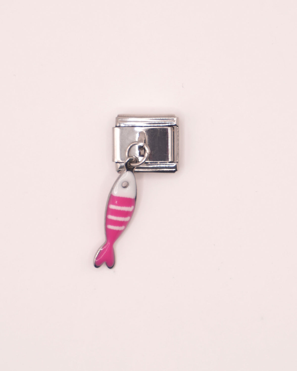 Charm Pez Rosa de Acero Inoxidable Plateado para Brazalete Italiano