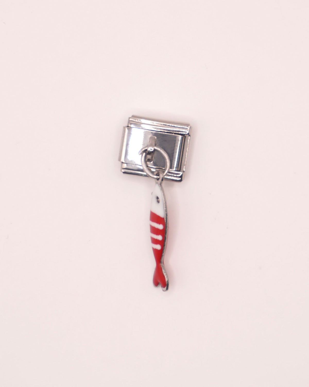 Charm Pez Rojo de Acero Inoxidable Plateado para Brazalete Italiano