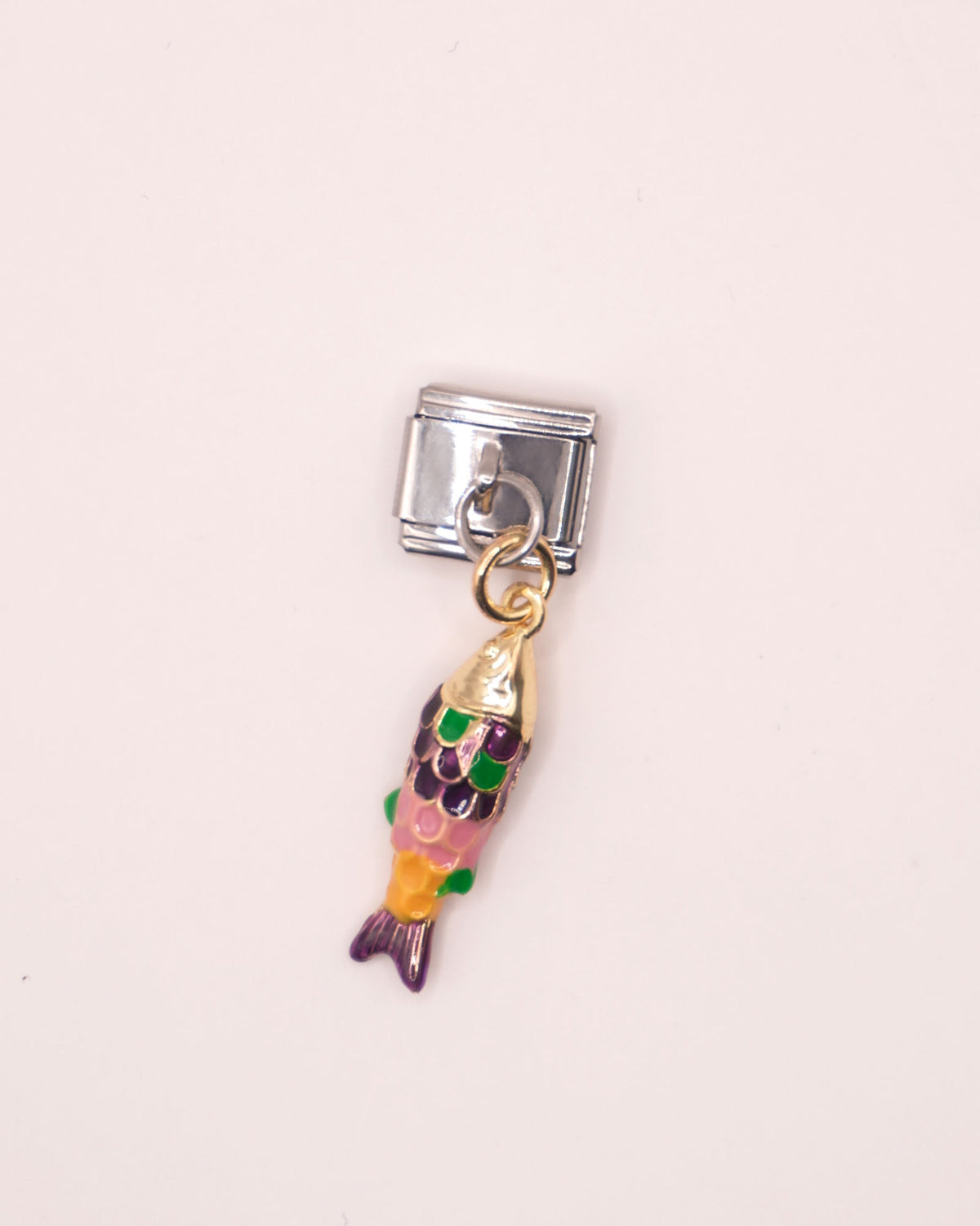 Charm Bacalar con relieve de Acero Inoxidable Combinado para Brazalete Italiano