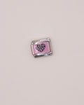 Charm Corazón Print Pink de Acero Inoxidable plateado para Brazalete Italiano