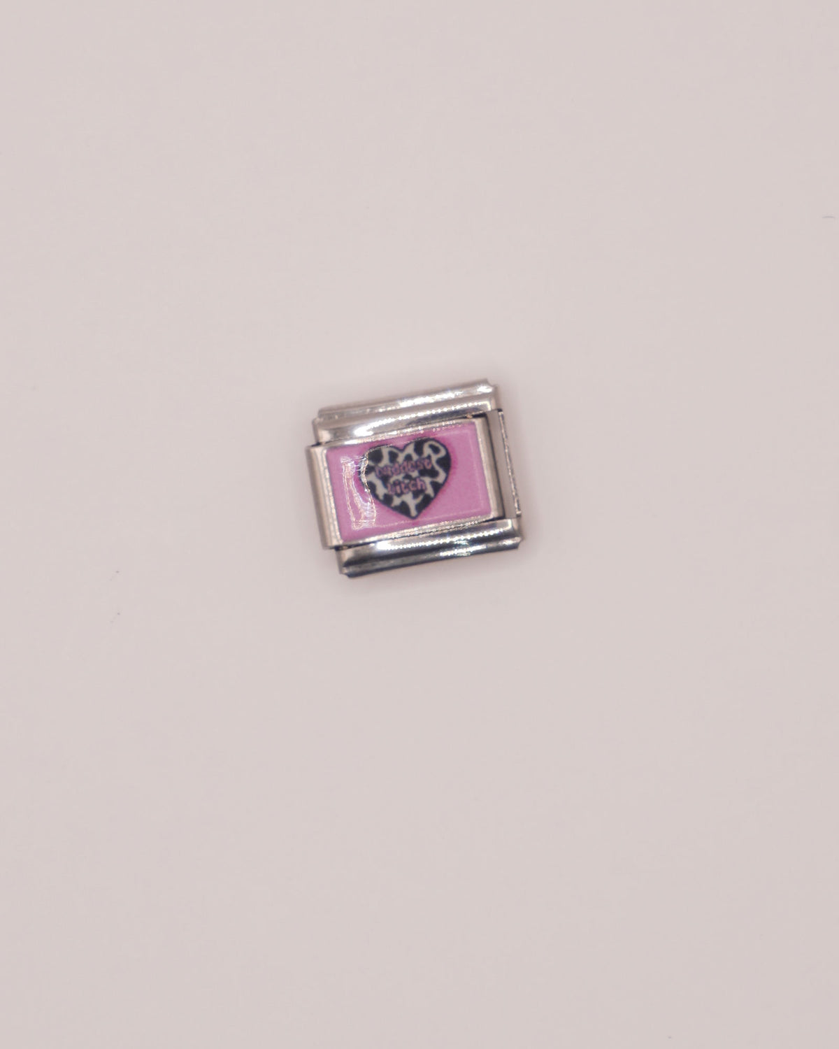 Charm Corazón Print Pink de Acero Inoxidable plateado para Brazalete Italiano