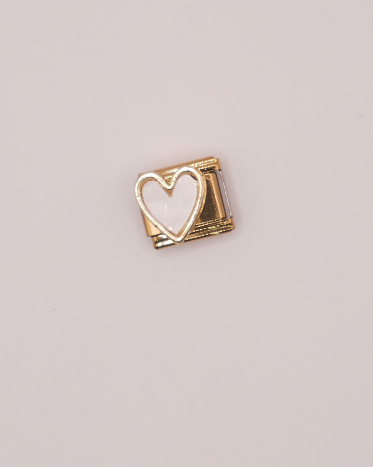 Charm Corazón Nacar Rosa de Acero Inoxidable plateado para Brazalete Italiano