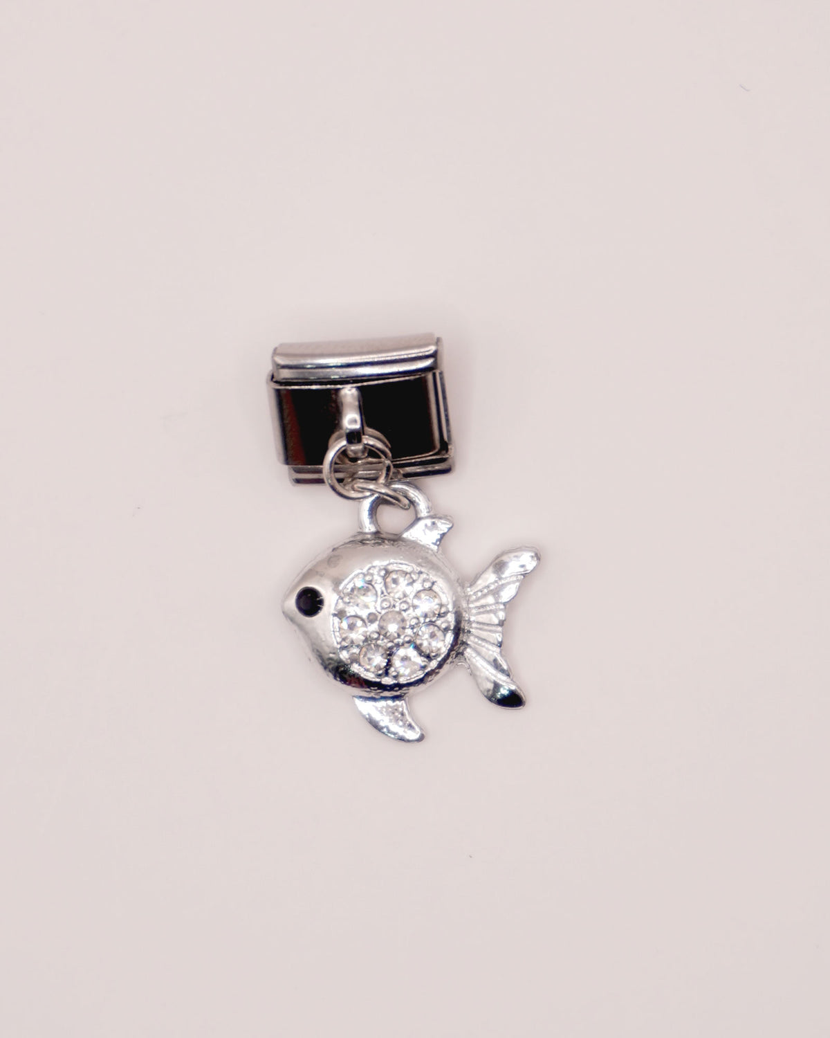 Charm Pez con Cristales de Acero Inoxidable Plata para Brazalete Italiano