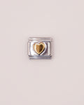 Charm Corazón Combinado de Acero Inoxidable plateado para Brazalete Italiano.