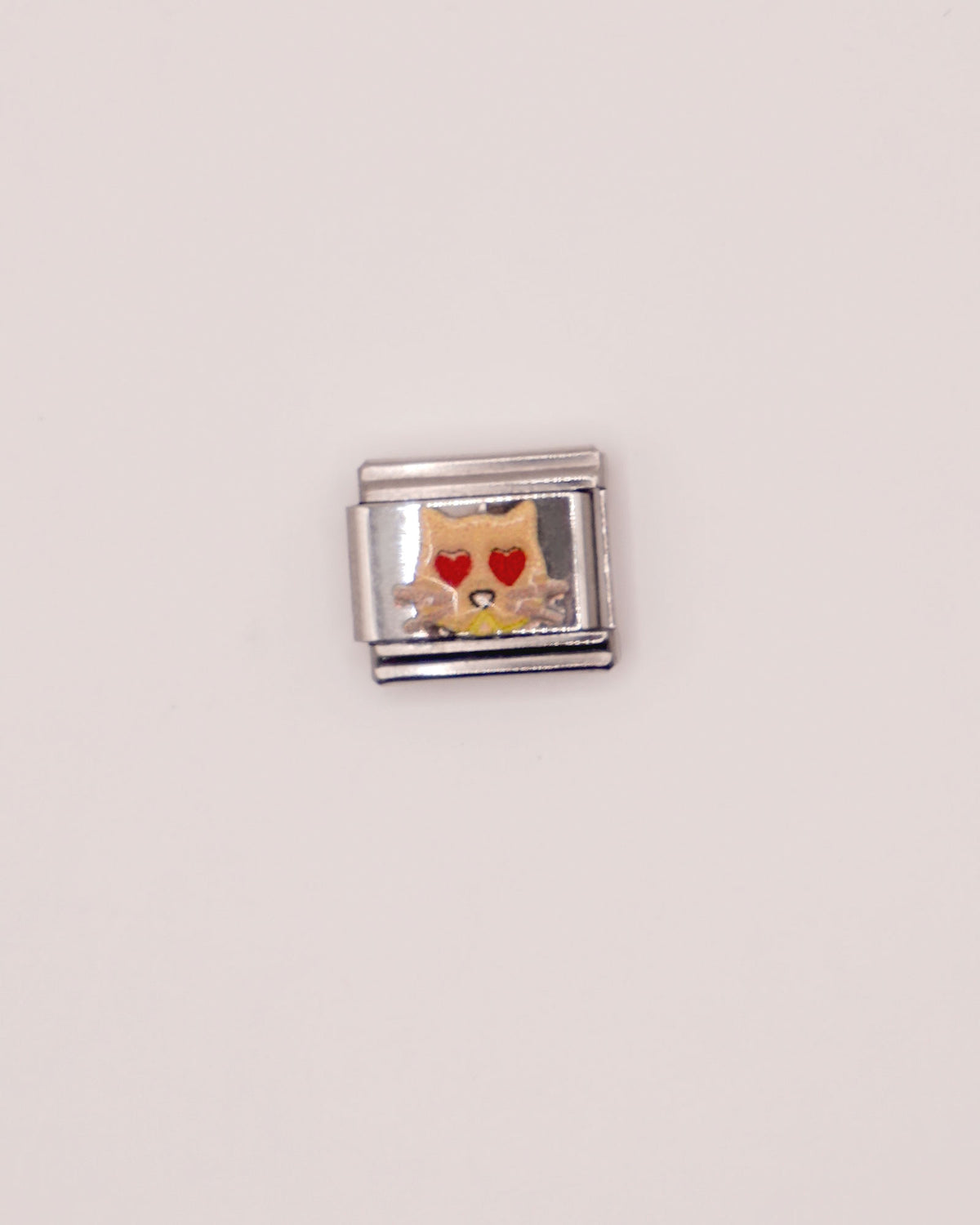 Charm Gatito Enamorado de Acero Inoxidable plateado para Brazalete Italiano.