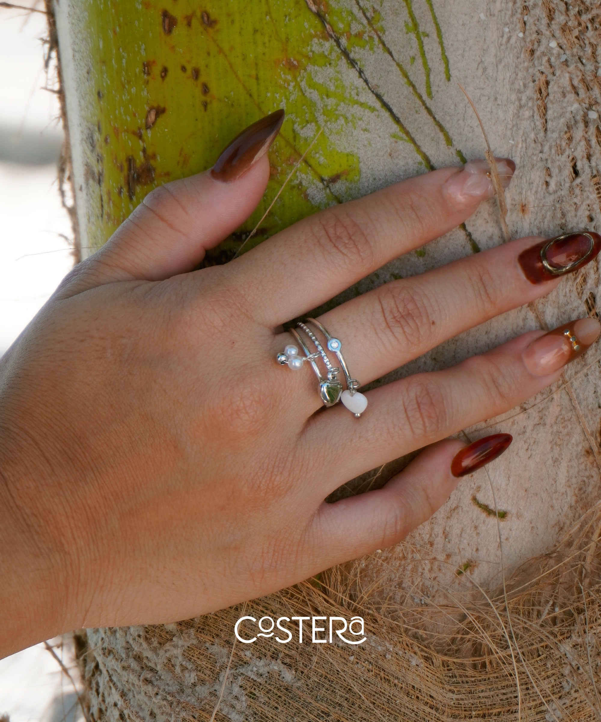 Layered Charms silver ring