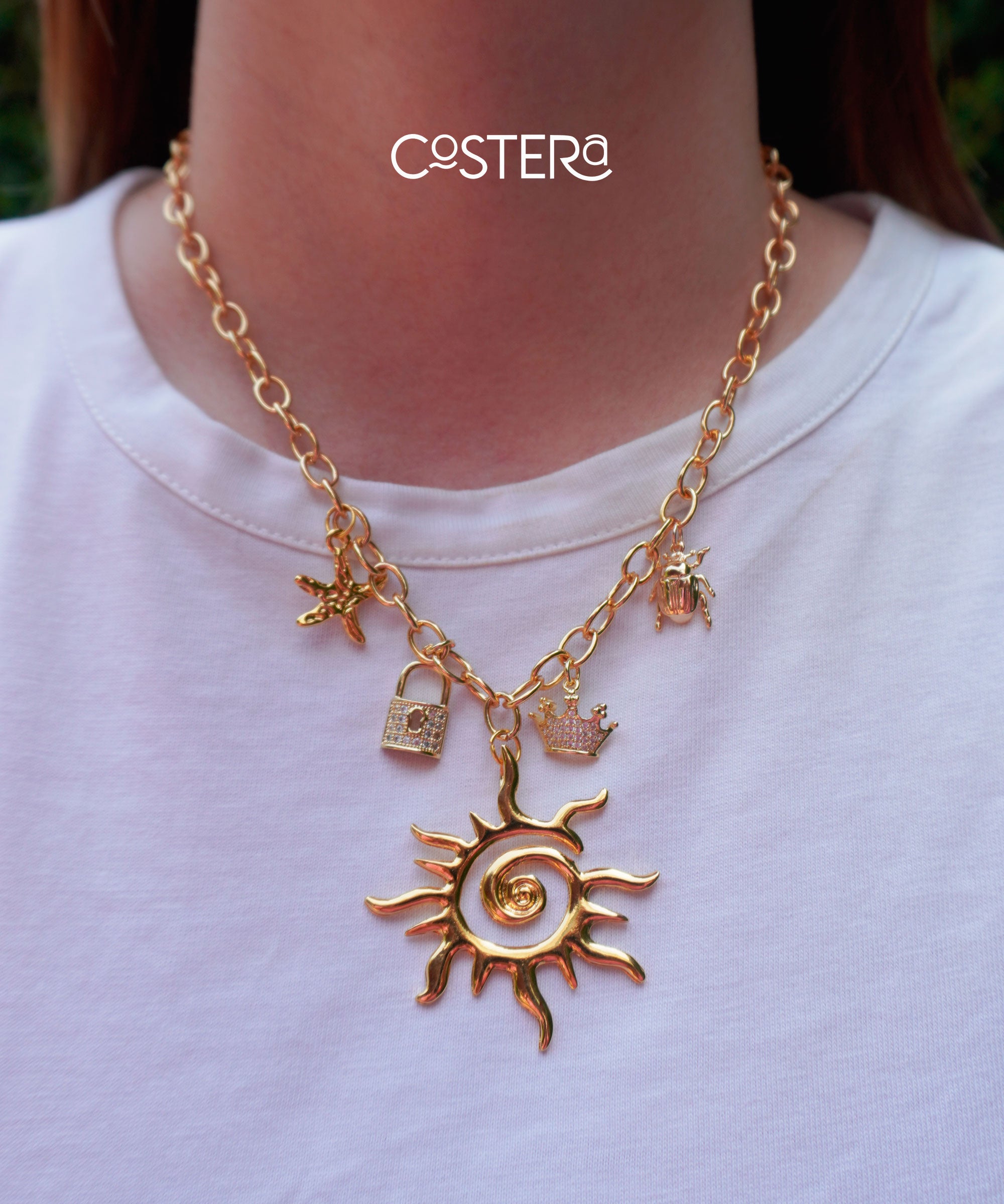 Collar Costera Personalizado + 4 dijes + Statement Charm