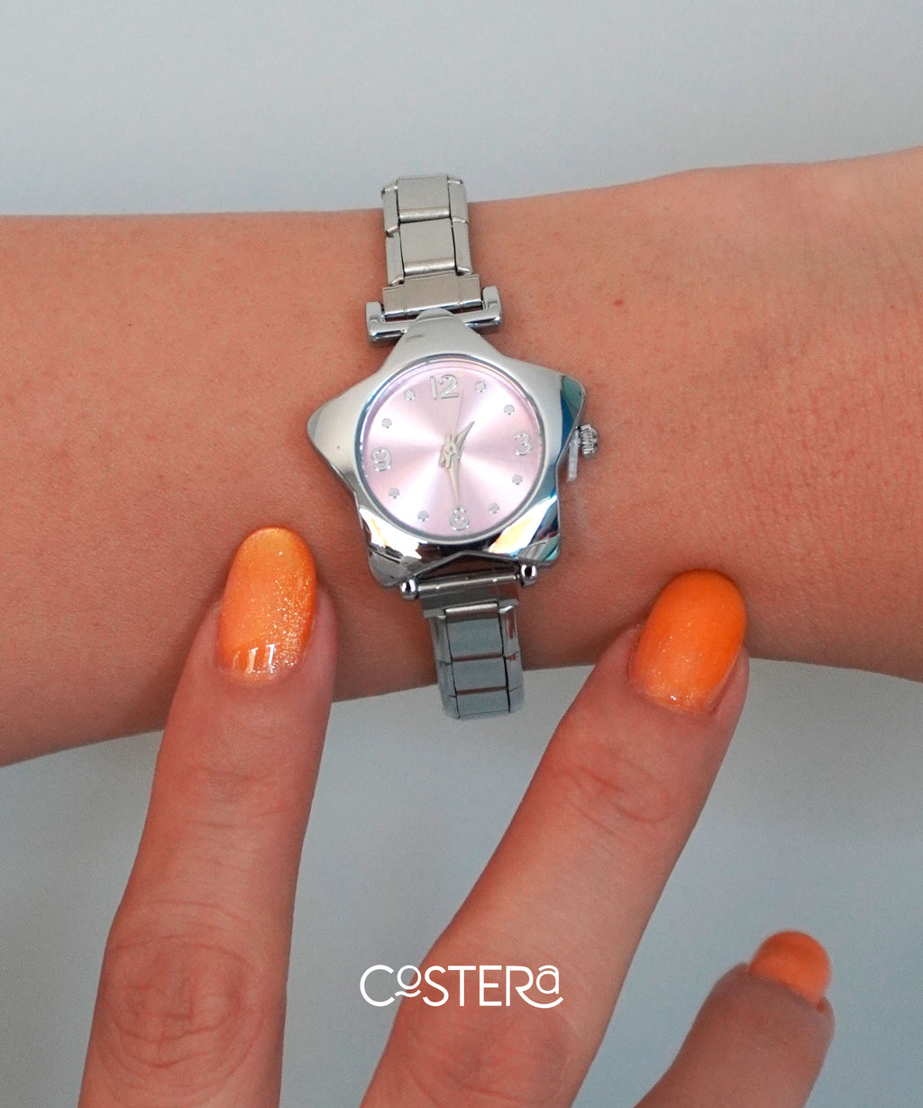 Reloj Italiano Estrella Plata y Rosa